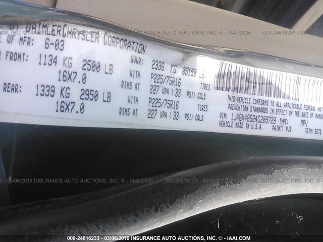 1J4GX48S24C209729 - 2004 JEEP GRAND CHEROKEE LAREDO/COLUMBIA/FREEDOM 绿色 照片 9