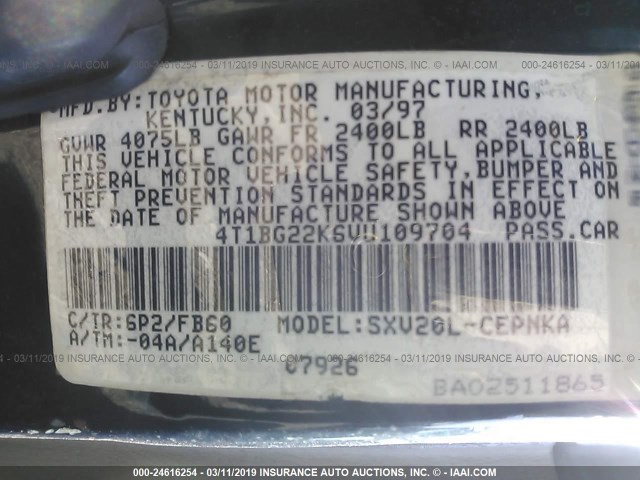 4T1BG22K6VU109704 - 1997 TOYOTA CAMRY CE/LE/XLE 绿色 照片 9