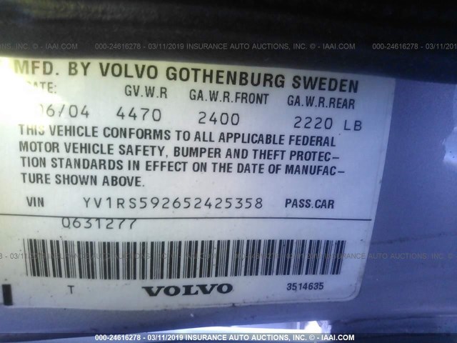 YV1RS592652425358 - 2005 VOLVO S60 2.5T 银色 照片 9