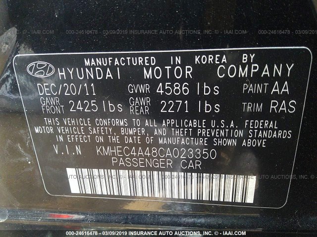 KMHEC4A48CA023350 - 2012 HYUNDAI SONATA HYBRID BLACK photo 9