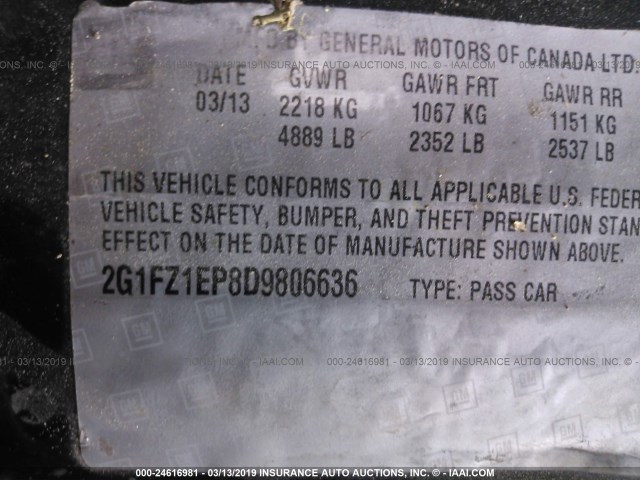 2G1FZ1EP8D9806636 - 2013 CHEVROLET CAMARO ZL1 黑色 照片 9