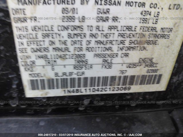 1N4BL11D42C123069 - 2002 NISSAN ALTIMA SE BLACK photo 9