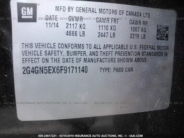 2G4GN5EX6F9171140 - 2015 BUICK REGAL PREMIUM BLACK photo 9