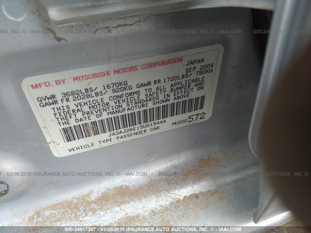 JA3AJ26E15U015444 - 2005 MITSUBISHI LANCER ES SILVER photo 9