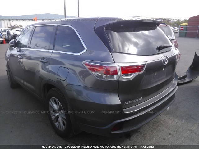 5TDBKRFH7FS211559 - 2015 TOYOTA HIGHLANDER LE/LE PLUS GRAY photo 3