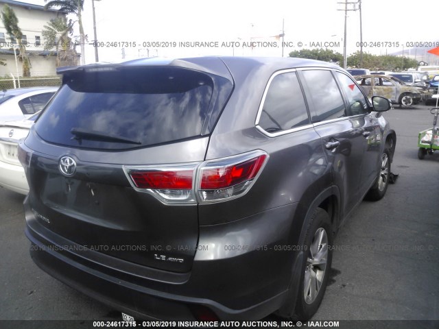 5TDBKRFH7FS211559 - 2015 TOYOTA HIGHLANDER LE/LE PLUS GRAY photo 4