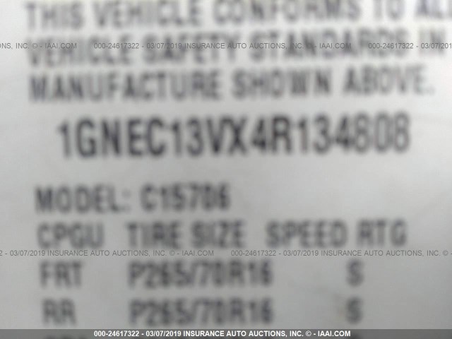1GNEC13VX4R134808 - 2004 CHEVROLET TAHOE C1500 WHITE photo 9