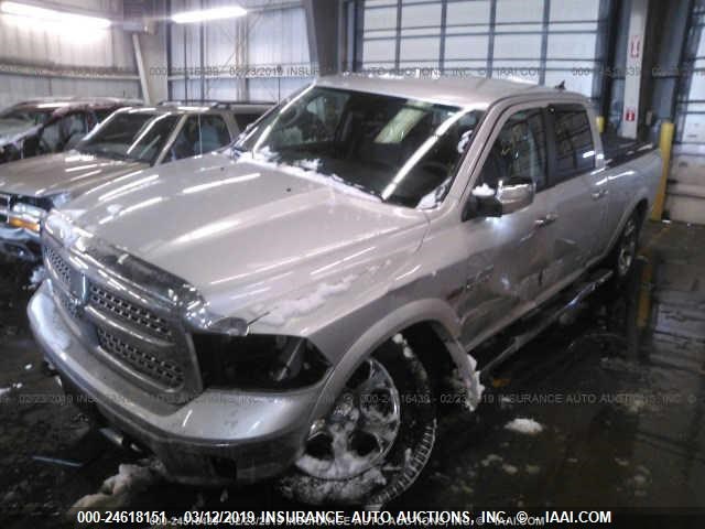 1C6RR7VT5ES438542 - 2014 RAM 1500 LARAMIE SILVER photo 2