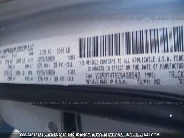 1C6RR7VT5ES438542 - 2014 RAM 1500 LARAMIE SILVER photo 9