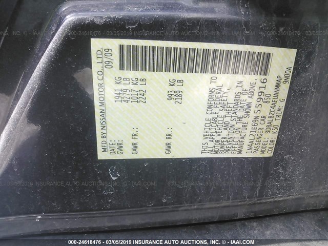 1N4AL21E69N559916 - 2009 NISSAN ALTIMA 2.5/2.5S GRAY photo 9