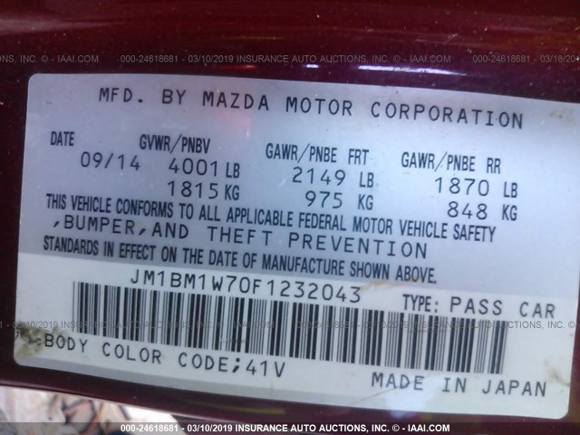 JM1BM1W70F1232043 - 2015 MAZDA 3 GRAND TOURING RED photo 9