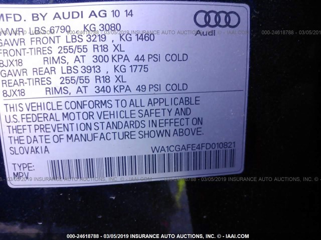 WA1CGAFE4FD010821 - 2015 AUDI Q7 PREMIUM BLUE photo 9