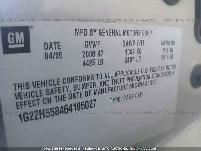 1G2ZH558464105027 - 2006 PONTIAC G6 GT SILVER photo 9