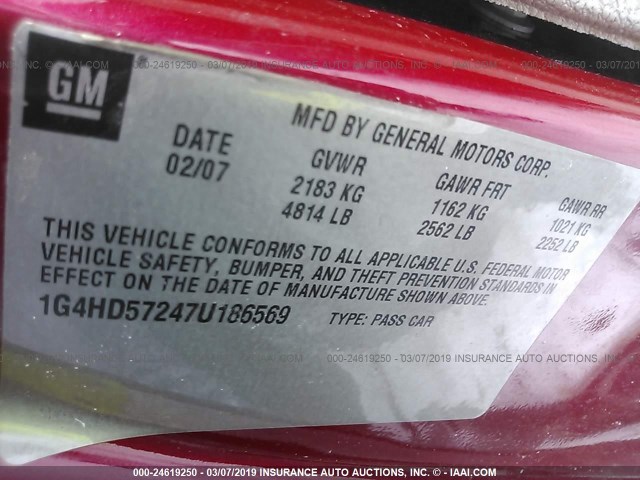 1G4HD57247U186569 - 2007 BUICK LUCERNE CXL RED photo 9