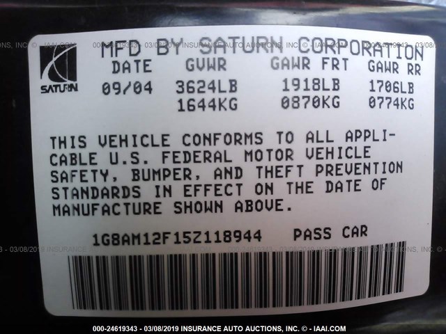 1G8AM12F15Z118944 - 2005 SATURN ION LEVEL 2 RED photo 9