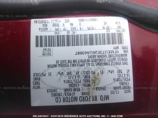 1FMEU73E26UA63687 - 2006 FORD EXPLORER XLT RED photo 9