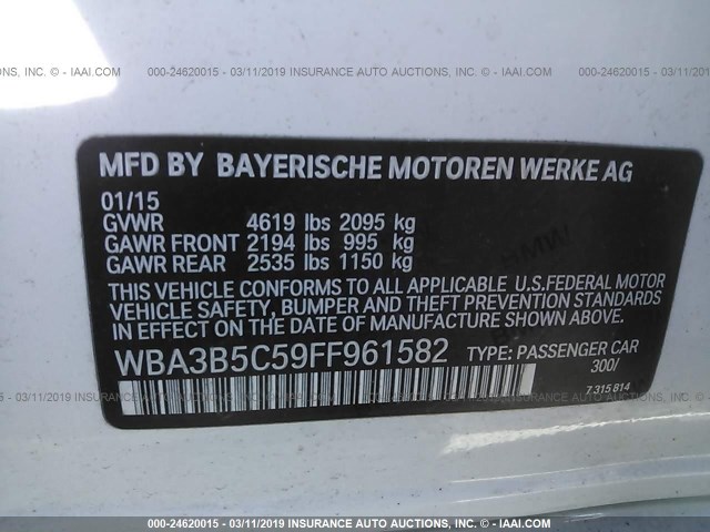 WBA3B5C59FF961582 - 2015 BMW 328 XI SULEV WHITE photo 9