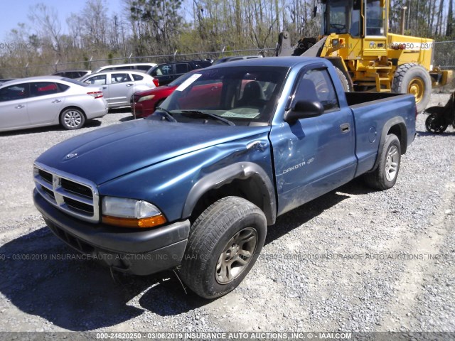 1B7FL16X62S638045 - 2002 DODGE DAKOTA SXT BLUE photo 2