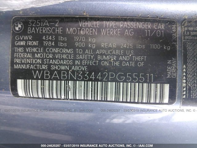 WBABN33442PG55511 - 2002 BMW 325 CI BLUE photo 9