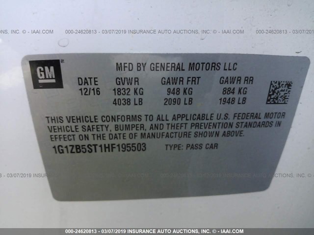 1G1ZB5ST1HF195503 - 2017 CHEVROLET MALIBU LS WHITE photo 9