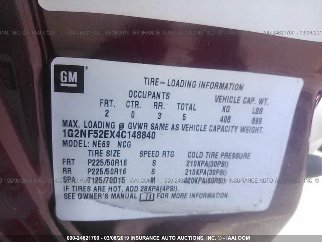 1G2NF52EX4C148840 - 2004 PONTIAC GRAND AM SE1 RED photo 9