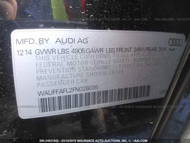 WAUFFAFL2FN028035 - 2015 AUDI A4 PREMIUM PLUS BLACK photo 9