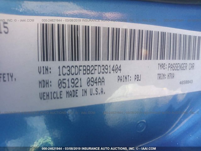 1C3CDFBB2FD391404 - 2015 DODGE DART SXT BLUE photo 9