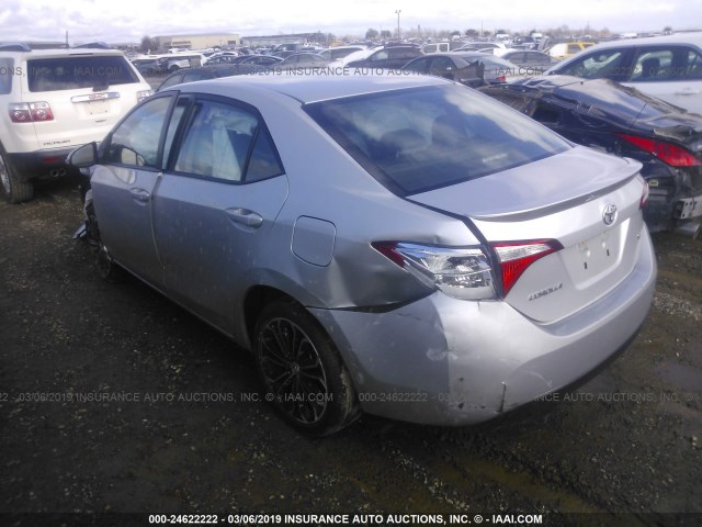 5YFBURHE4FP361585 - 2015 TOYOTA COROLLA L/LE/LE PLS/PRM/S/S PLS SILVER photo 3