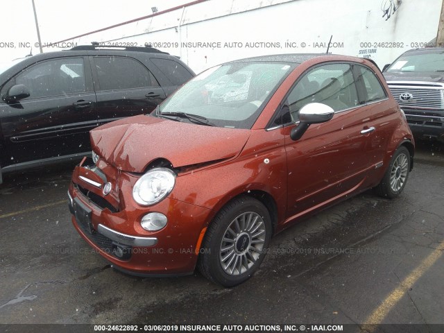 3C3CFFCR1DT544318 - 2013 FIAT 500 LOUNGE ORANGE photo 2