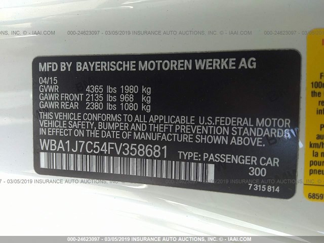 WBA1J7C54FV358681 - 2015 BMW M235I WHITE photo 9