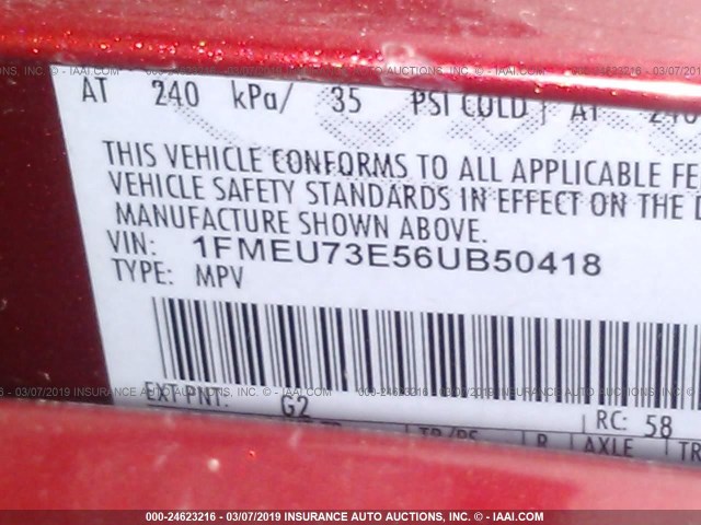 1FMEU73E56UB50418 - 2006 FORD EXPLORER XLT RED photo 9