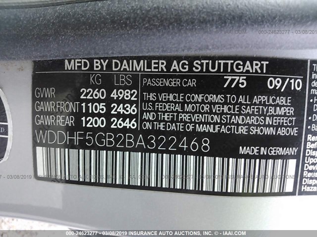 WDDHF5GB2BA322468 - 2011 MERCEDES-BENZ E 350 SILVER photo 9