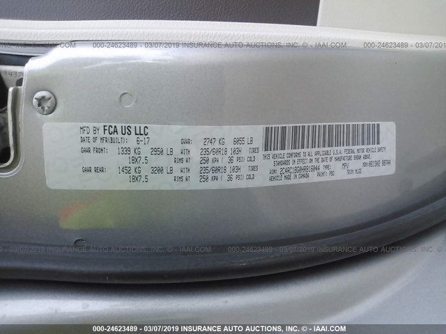 2C4RC1BG0HR816044 - 2017 CHRYSLER PACIFICA TOURING L ვერცხლისფერი ფოტო 9