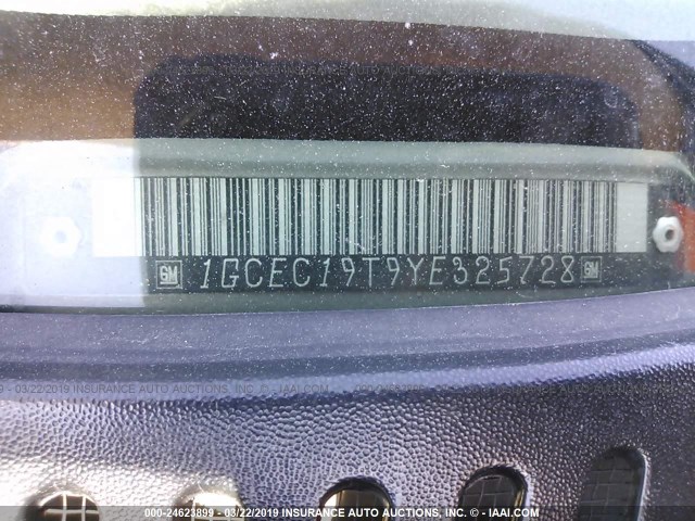 1GCEC19T9YE325728 - 2000 CHEVROLET SILVERADO C1500 SILVER photo 9