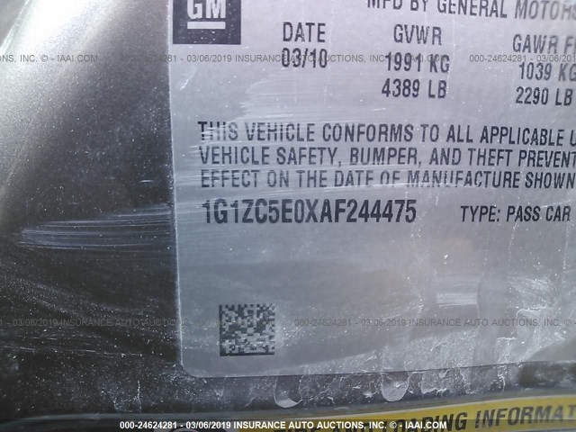 1G1ZC5E0XAF244475 - 2010 CHEVROLET MALIBU 1LT 灰色 照片 9