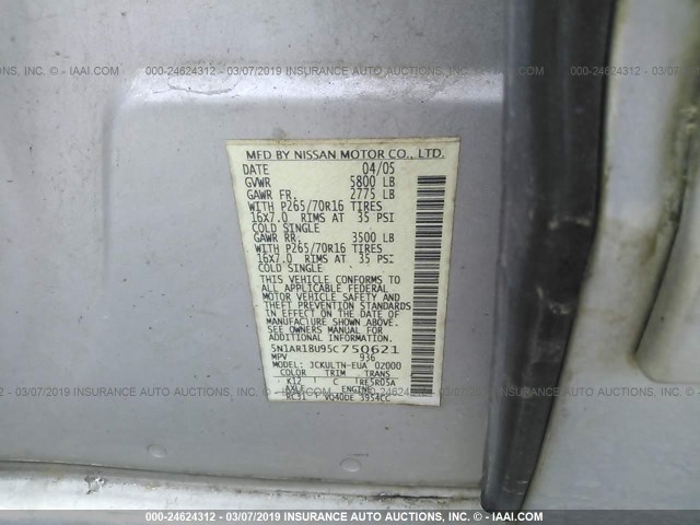 5N1AR18U95C750621 - 2005 NISSAN PATHFINDER LE/SE/XE SILVER photo 9