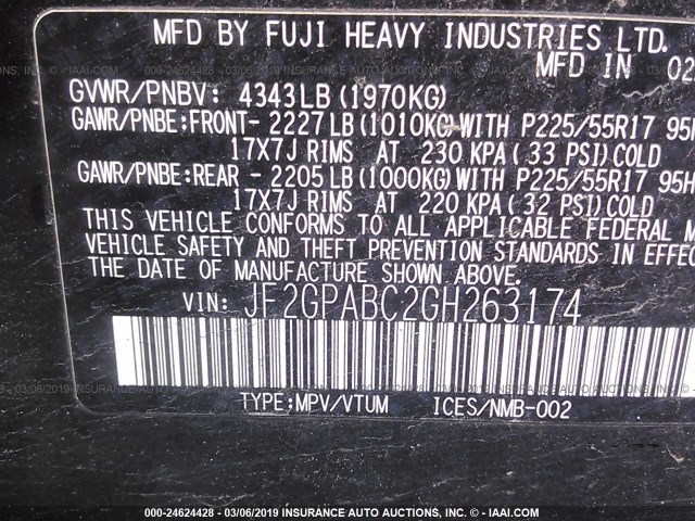 JF2GPABC2GH263174 - 2016 SUBARU CROSSTREK PREMIUM შავი ფოტო 9