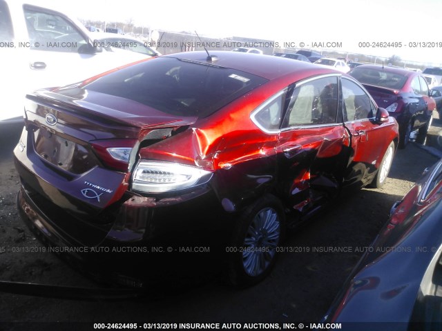 3FA6P0SU5ER135512 - 2014 FORD FUSION TITANIUM PHEV MAROON photo 4