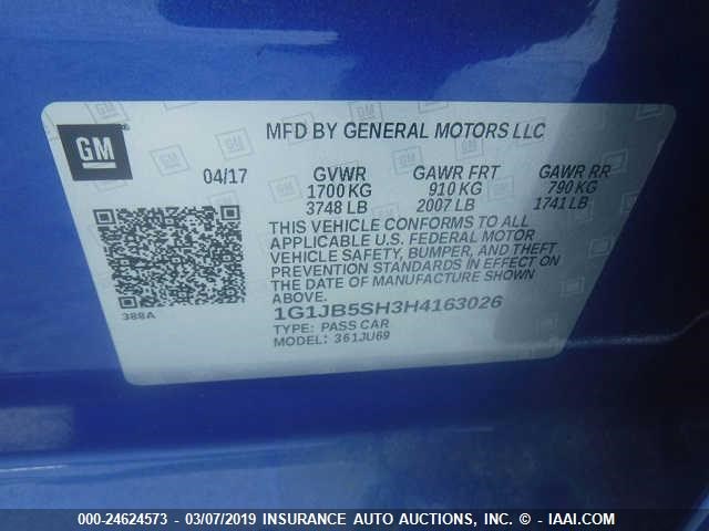 1G1JB5SH3H4163026 - 2017 CHEVROLET SONIC LS BLUE photo 9