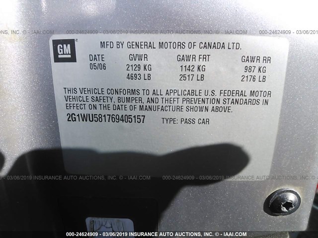 2G1WU581769405157 - 2006 CHEVROLET IMPALA LTZ SILVER photo 9