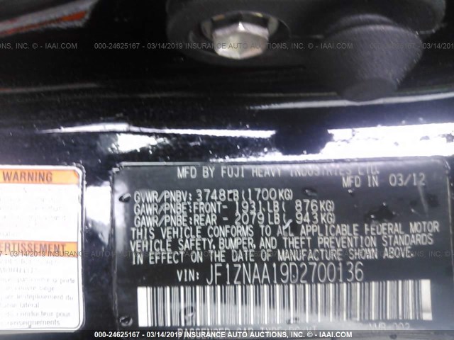 JF1ZNAA19D2700136 - 2013 TOYOTA SCION FR-S BLACK photo 9