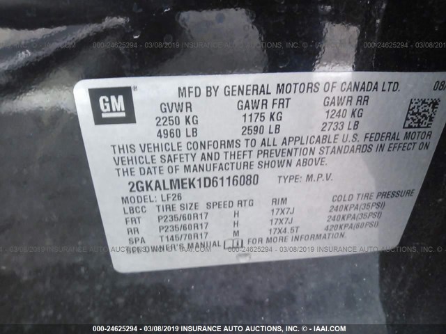 2GKALMEK1D6116080 - 2013 GMC TERRAIN SLE BLACK photo 9