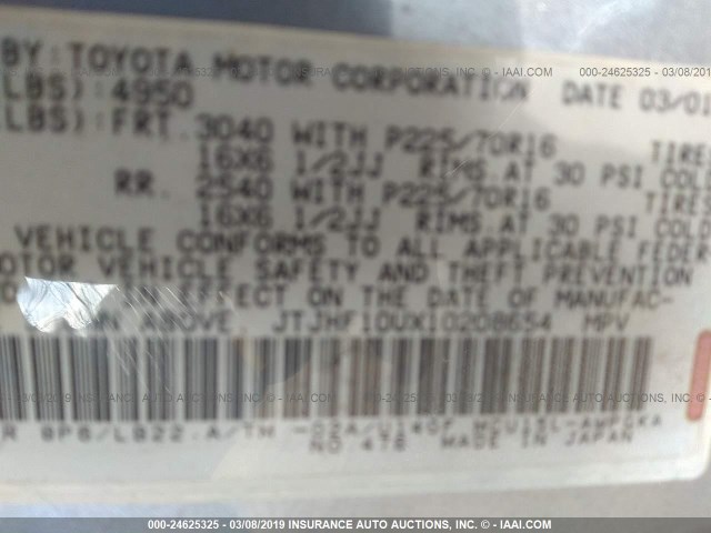 JTJHF10UX10208654 - 2001 LEXUS RX 300 SILVER photo 9