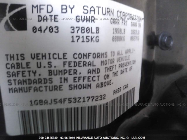 1G8AJ54F53Z177232 - 2003 SATURN ION LEVEL 2 红色 照片 9
