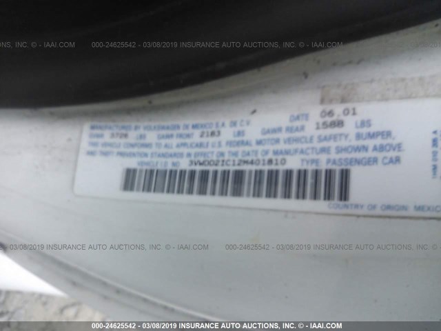 3VWDD21C12M401810 - 2002 VOLKSWAGEN NEW BEETLE GLX 白色 照片 9