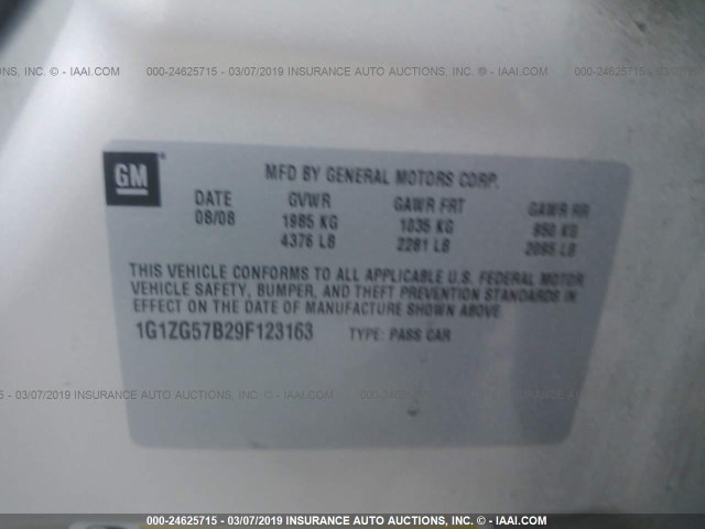 1G1ZG57B29F123163 - 2009 CHEVROLET MALIBU LS GOLD photo 9