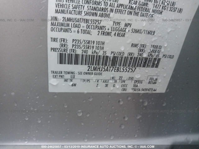 2LMHJ5AT7EBL55257 - 2014 LINCOLN MKT SILVER photo 9