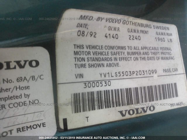 YV1LS5503P2031099 - 1993 VOLVO 850 GREEN photo 9