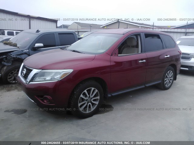 5N1AR2MN0EC712411 - 2014 NISSAN PATHFINDER S/SV/SL/PLATINUM RED photo 2