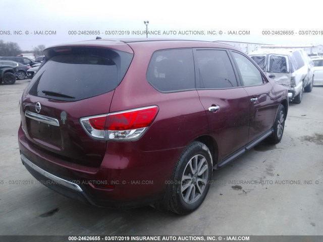 5N1AR2MN0EC712411 - 2014 NISSAN PATHFINDER S/SV/SL/PLATINUM RED photo 4